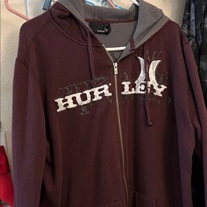 Hurley Maroon and Gray Waffle Knit Hoodie